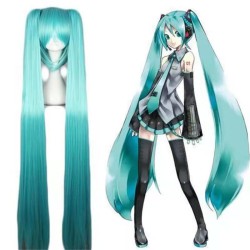 VOCALOID Hatsune Miku Anime Wig Standard Edition Hatsune Miku Tiger Mouth Clip Double Ponytail COS Wig