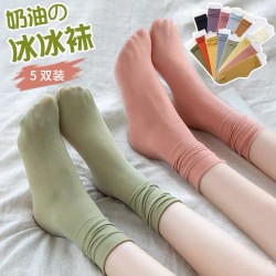 Весенние и летние японские носки с бархатным ворсом, корейская версия длинных женских носков средней длины, женские однотонные носки с приливом и льдом