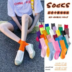 Весенние и летние женские носки чистого цвета со средней трубкой Zhuji, носки с кучей, женские носки ярких цветов, тонкие срезы, хлопковые носки оптом